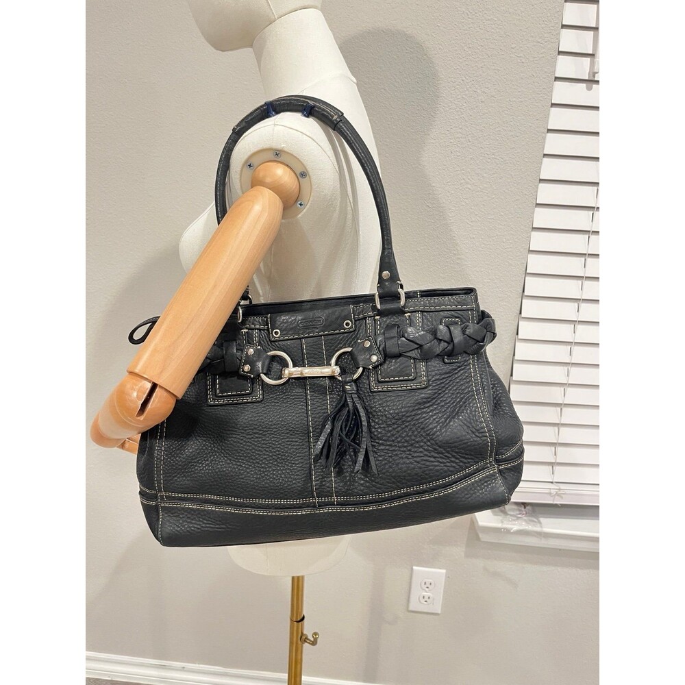 Coach Black Leather Hampton Shoulder Bag with Silver Hardware